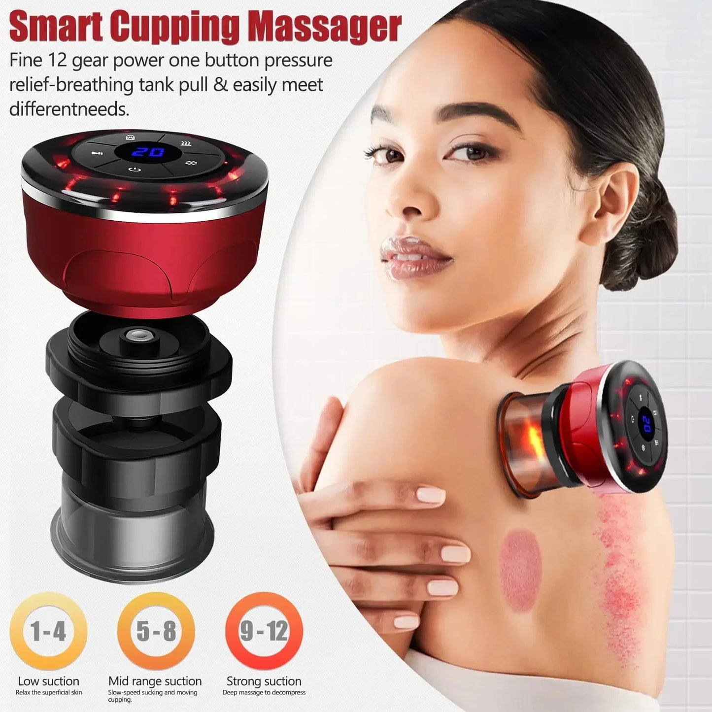 Masseur à Ventouses Électriques 3-en-1 – Aspiration, Chaleur & Gua Sha Professionnel